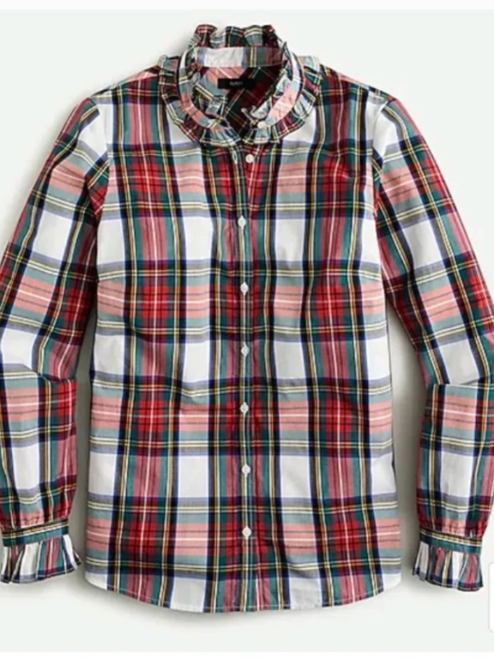 J. Crew Ruffleneck Classic Fit Shirt Snowy Stewart Tartan Plaid Button Down - L